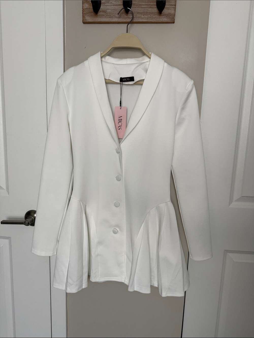 Women's White Peplum Blazer Jacket Dress